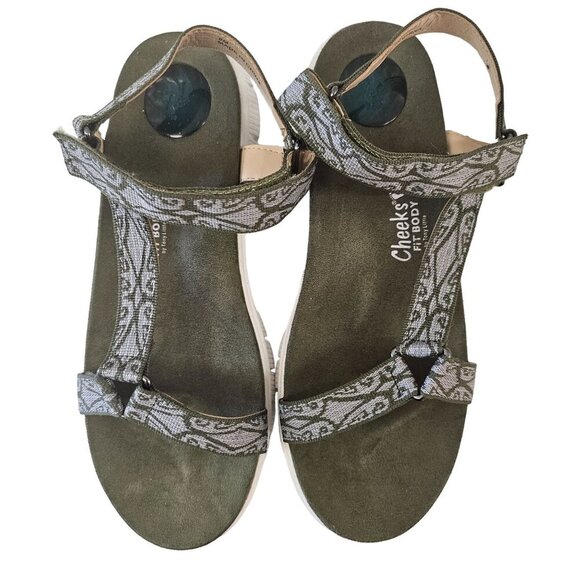 Cheeks Fit Body By Tony Little Women’s Sandals 8M Green & Gray Geometric - Picture 2 of 12